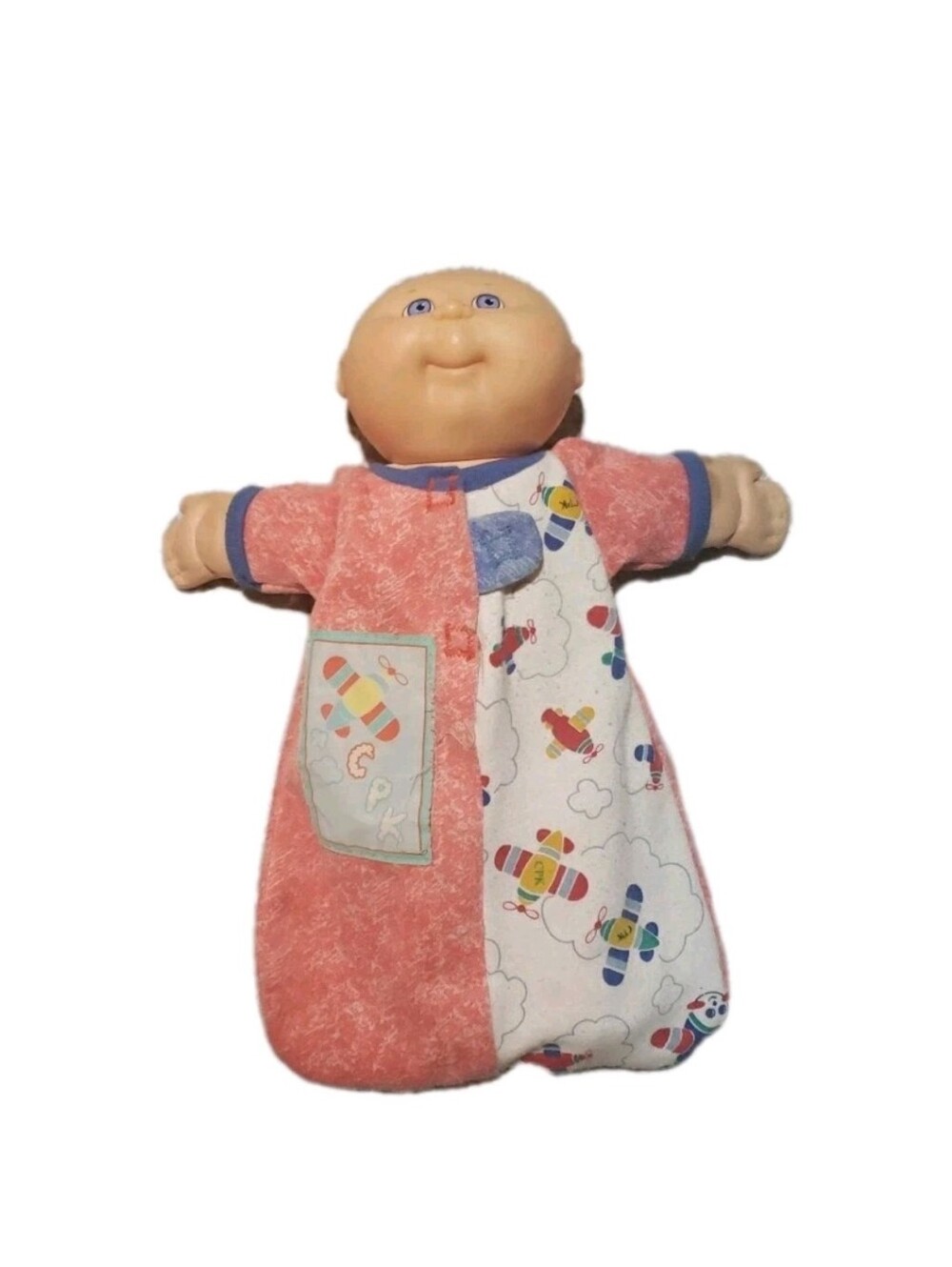 Vtg Cabbage Patch Premie Baby Doll Blue Eyes Bald Sleeper Signed First Edition
